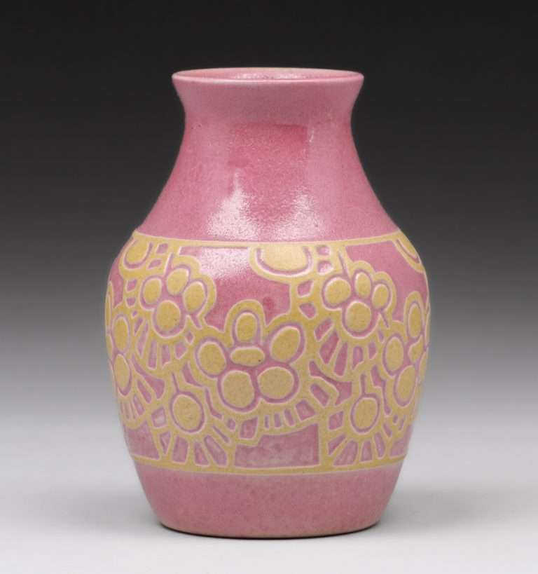 Overbeck Pottery HandCarved Vase after 1915 California Historical Design