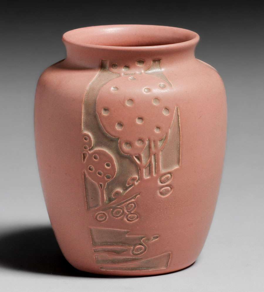 Overbeck Pottery HandCarved Vase after 1915 California Historical Design