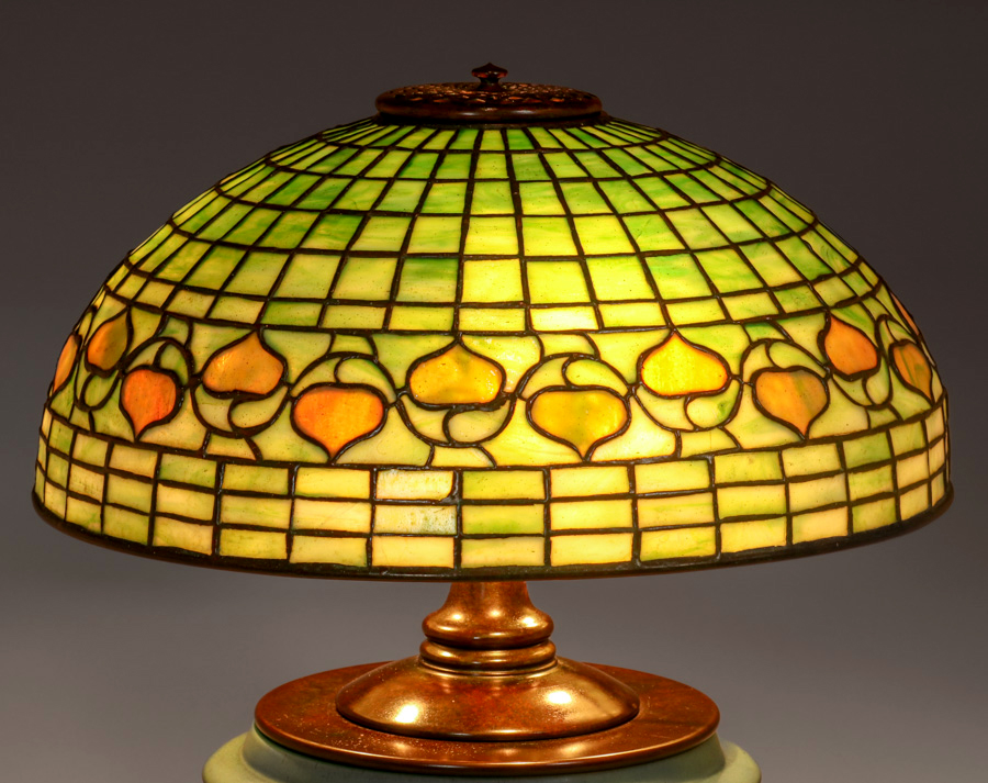 Teco Pottery Tiffany Studios Acorn Leaded Glass Lamp c1910 California Historical Design