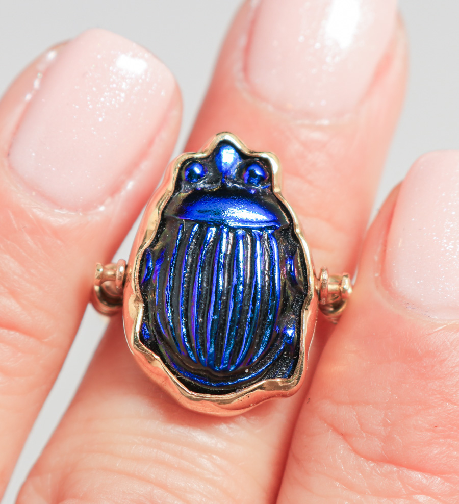 Tiffany Studios Art Glass Scarab 18k Gold Ring c1920s California Historical Design