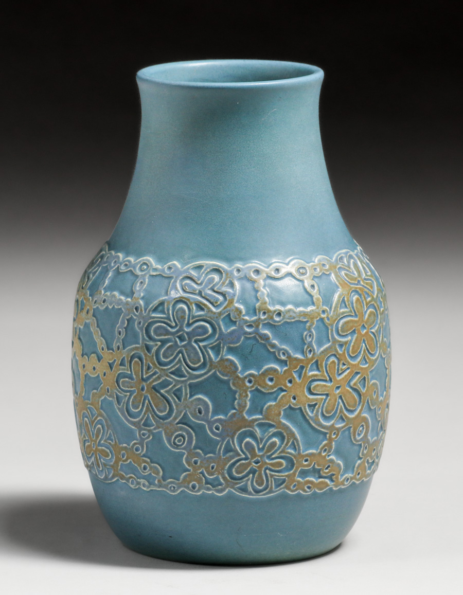 Overbeck Pottery HandCarved Vase after 1915 California Historical Design