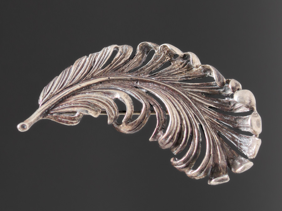 Art Nouveau Sterling Silver Feather Brooch c1910s California Historical Design