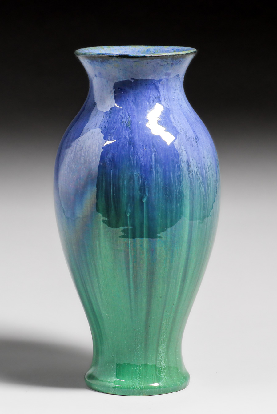 Large Fulper Pottery Vase of Chinese Blue over Yellow Flambe Glaze